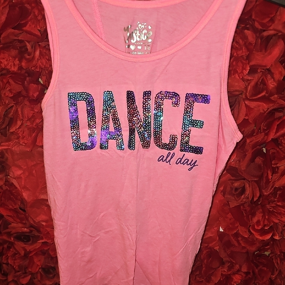 Justice Girls Vibrant Pink Sequin Dance Tank Size 12